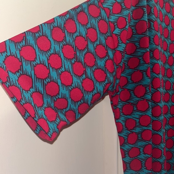 LuLaRoe dark red circles with Teal Maroon & Teal Women’s large tee style dress - Picture 5 of 13